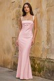 Yellow Square Neck Mermaid Satin Long Prom Dresses With Bowknot