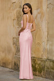 Yellow Square Neck Mermaid Satin Long Prom Dresses With Bowknot