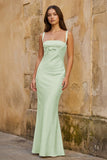 Yellow Square Neck Mermaid Satin Long Prom Dresses With Bowknot