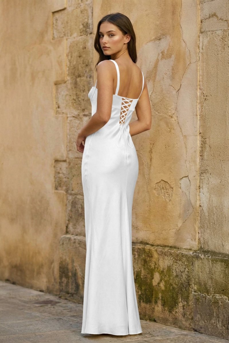 Yellow Square Neck Mermaid Satin Long Prom Dresses With Bowknot