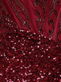 Burgundy Sheath V-Neck Sequined Short Homecoming Dress with Beading