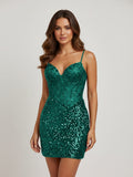 Burgundy Sheath V-Neck Sequined Short Homecoming Dress with Beading