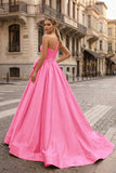 One Shoulder Satin A Line Prom Dress With Bow