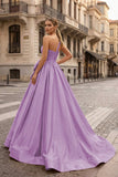 One Shoulder Satin A Line Prom Dress With Bow