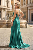 Royal Blue Appliques Spaghetti Straps Mermaid Long Formal Dress