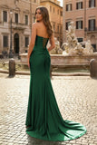 Mermaid Strapless Satin Long Prom Dress With Slit