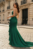 Yellow Spaghetti Straps Mermaid Satin Formal Prom Dress