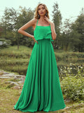A-Line/Princess Chiffon Ruffles Spaghetti Straps Sleeveless Floor-Length Bridesmaid Dresses Evening Prom Dress