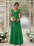 A-Line/Princess Chiffon Ruffles V-neck Sleeveless Sweep/Brush Train Bridesmaid Dresses Evening Dress