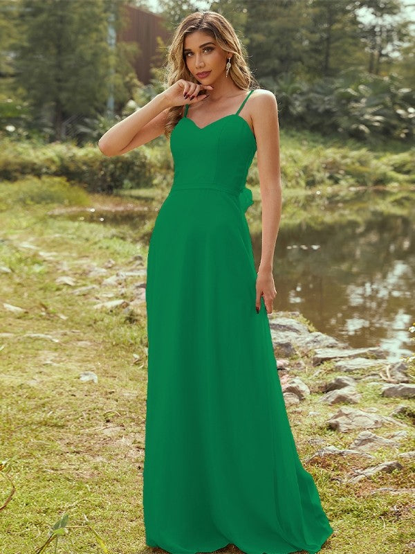 A-Line/Princess Chiffon Sash/Ribbon/Belt Sweetheart Sleeveless Floor-Length Bridesmaid Dresses Evening Dress