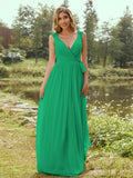 A-Line/Princess Chiffon Ruffles V-neck Sleeveless Floor-Length Bridesmaid Dresses Evening Prom Dress