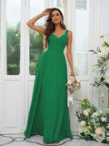 A-Line/Princess Chiffon Ruffles V-neck Sleeveless Floor-Length Bridesmaid Dresses Evening Dress