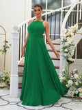 A-Linie/Princess-Linie Chiffon Rüschen Neckholder Ärmellos Bodenlang Brautjungfernkleider Abendkleid