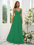A-Line/Princess Chiffon Ruffles V-neck Sleeveless Floor-Length Bridesmaid Dresses Evening Dress