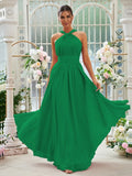 A-Linie/Princess-Linie Chiffon Rüschen Neckholder Ärmellos Bodenlang Brautjungfernkleider Abendkleid