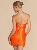 Bright Orange - Sheath Sweetheart Sequined Cut Out Short Homecoming & Cocktail Dresses
