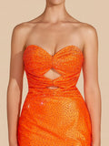 Bright Orange - Sheath Sweetheart Sequined Cut Out Short Homecoming & Cocktail Dresses