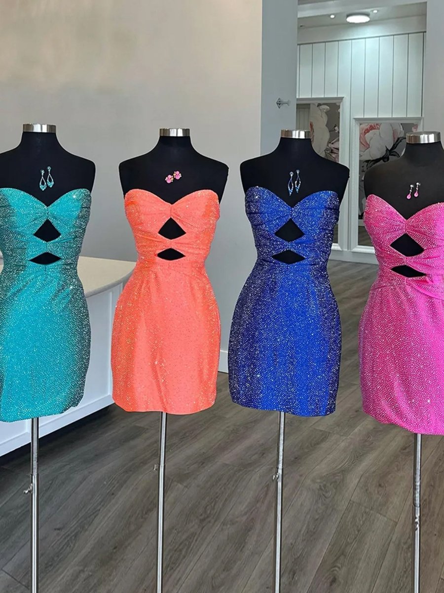 Orange Sheath Sweetheart Sequined Cut Out Short Homecoming & Cocktail Dresses
