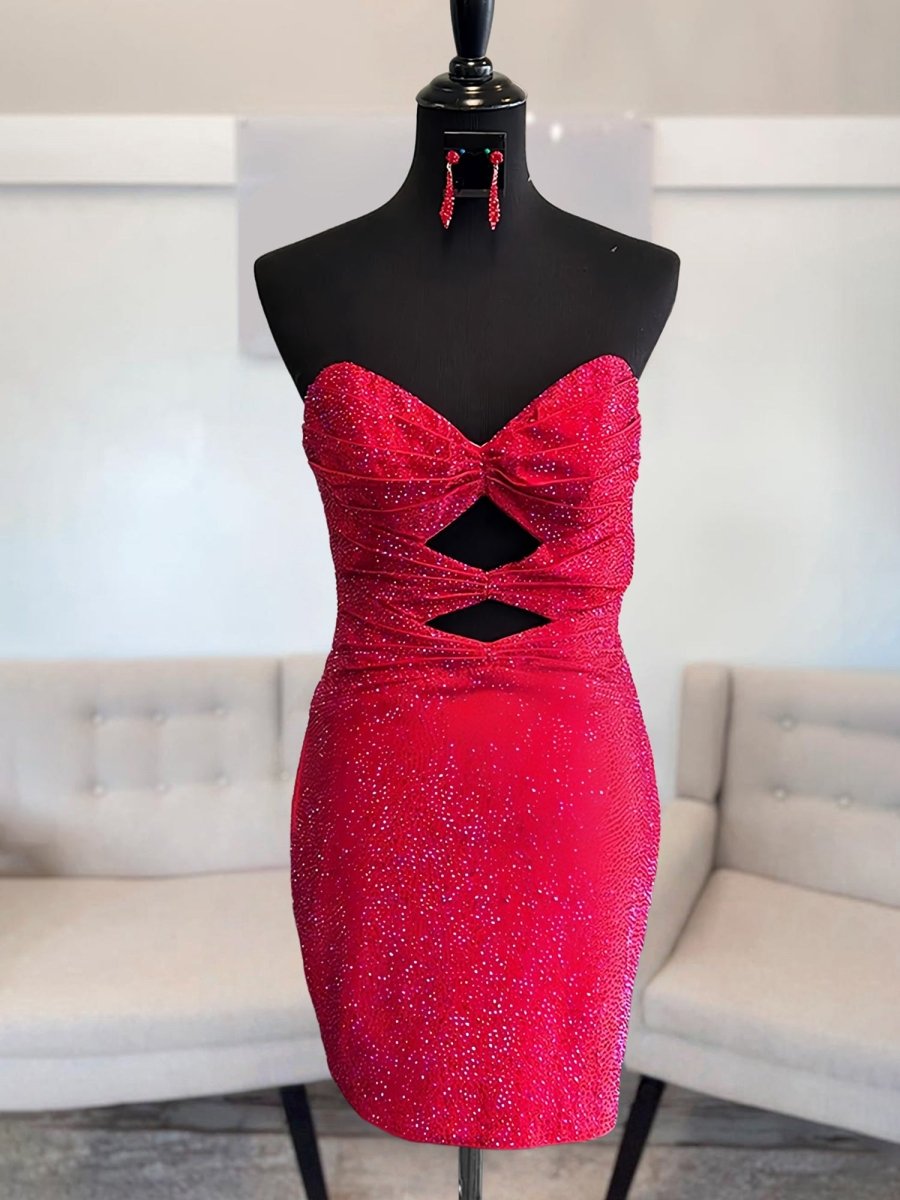 Orange Sheath Sweetheart Sequined Cut Out Short Homecoming & Cocktail Dresses