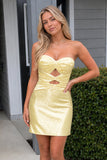 Yellow - Sheath Sweetheart Sequined Cut Out Short Homecoming & Cocktail Dresses