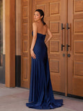 Mermaid Strapless Satin Long Prom Dresses With Split