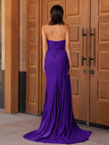 Mermaid Strapless Satin Long Prom Dresses With Split