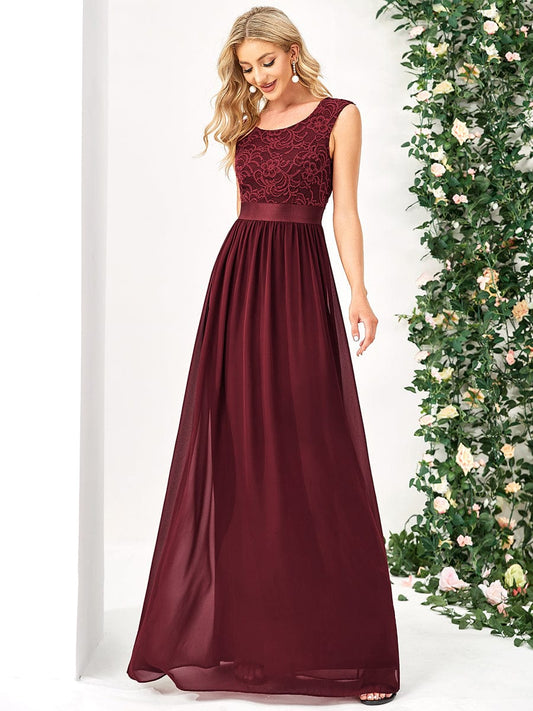 Classic Round Neck V Back Lace Bodice Bridesmaid Dress Formal Evening Dresses Party Gowns