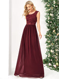Vestido clásico de dama de honor con escote redondo y espalda en V, corpiño de encaje, vestidos formales de noche, vestidos de fiesta
