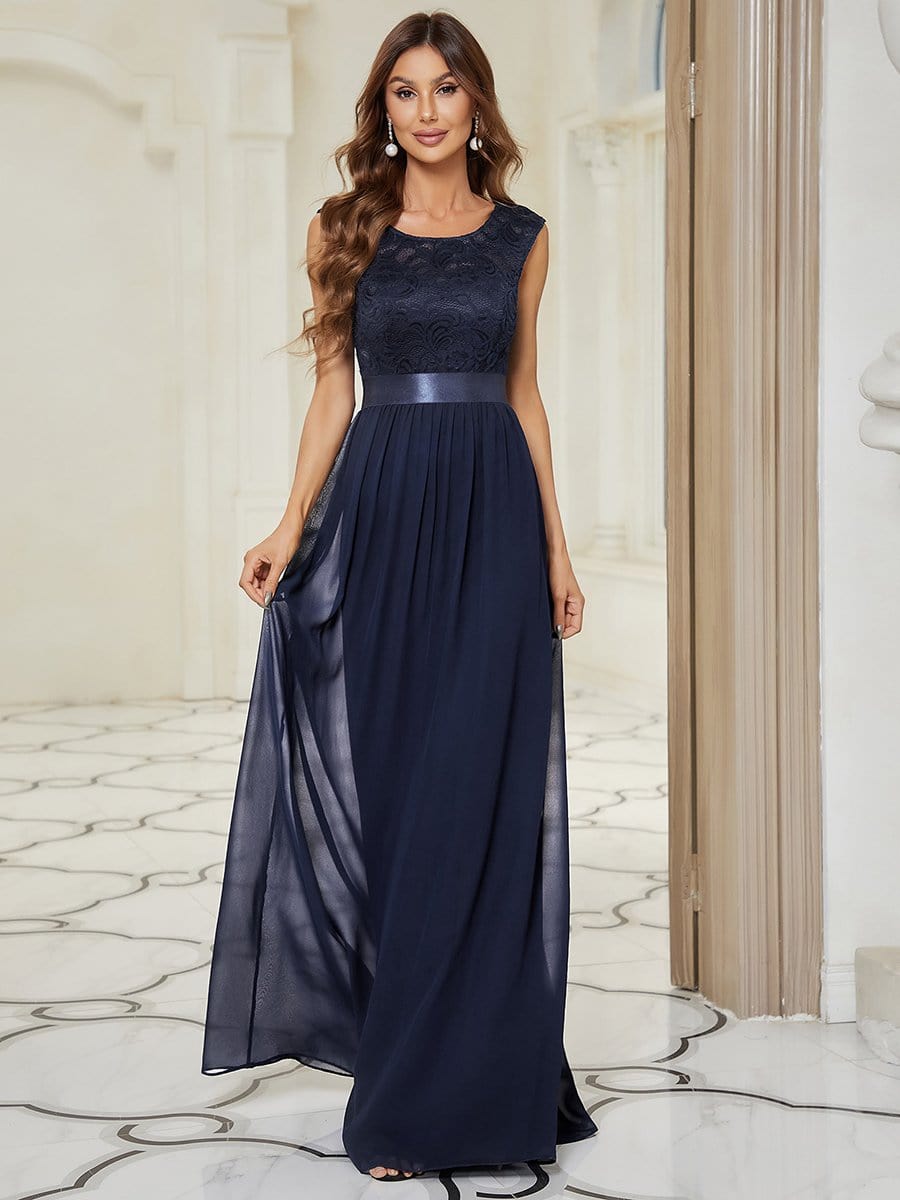 Vestido clásico de dama de honor con escote redondo y espalda en V, corpiño de encaje, vestidos formales de noche, vestidos de fiesta