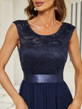 Vestido clásico de dama de honor con escote redondo y espalda en V, corpiño de encaje, vestidos formales de noche, vestidos de fiesta