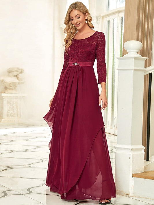 Classic Floral Lace Mother Dress with Long Sleeve Formal Evening Dresses