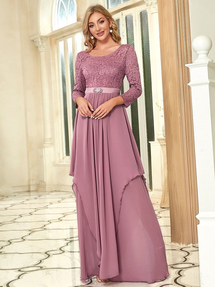 Classic Floral Lace Mother Dress with Long Sleeve Formal Evening Dresses