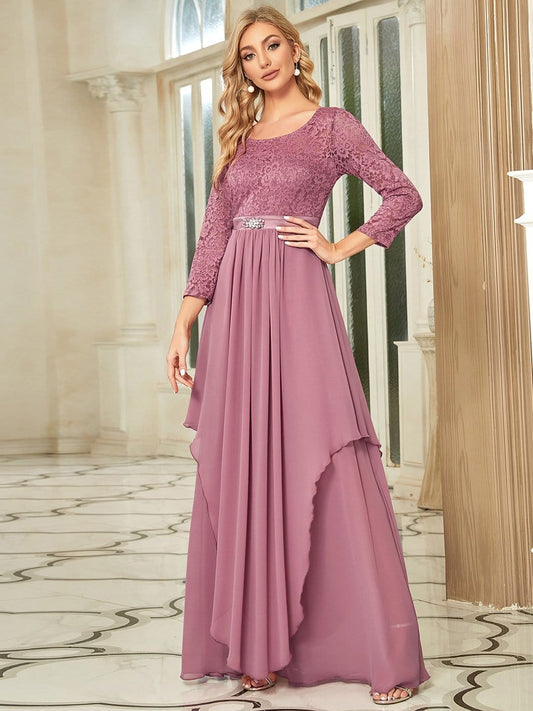 Classic Floral Lace Mother Dress with Long Sleeve Formal Evening Dresses