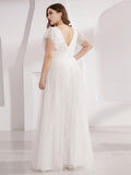 Elegantes Maxi-Brautkleid aus Spitze mit Rüschenärmeln
