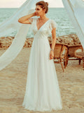 Elegantes Maxi-Brautkleid aus Spitze mit Rüschenärmeln