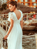 Elegantes Maxi-Brautkleid aus Spitze mit Rüschenärmeln
