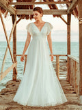 Elegantes Maxi-Brautkleid aus Spitze mit Rüschenärmeln