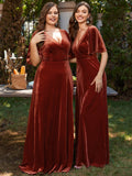 Elegantes Partykleid aus Samt mit doppeltem V-Ausschnitt und Ärmeln, Kleider für die Brautmutter, formelle Abendkleider