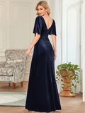 Elegantes Partykleid aus Samt mit doppeltem V-Ausschnitt und Ärmeln, Kleider für die Brautmutter, formelle Abendkleider