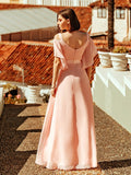 Elegant Cold Shoulder Flutter Sleeves Flowy Bridesmaid Dress Women's Formal Evening Dresses