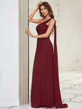 Pleated One Shoulder Long Chiffon Formal Evening Dress Women's Bridesmaid Dresses