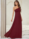 Pleated One Shoulder Long Chiffon Formal Evening Dress Women's Bridesmaid Dresses