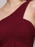 Pleated One Shoulder Long Chiffon Formal Evening Dress Women's Bridesmaid Dresses