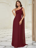Pleated One Shoulder Long Chiffon Formal Evening Dress Women's Bridesmaid Dresses