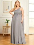 Pleated One Shoulder Long Chiffon Formal Evening Dress Women's Bridesmaid Dresses