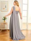 Pleated One Shoulder Long Chiffon Formal Evening Dress Women's Bridesmaid Dresses