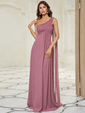 Pleated One Shoulder Long Chiffon Formal Evening Dress Women's Bridesmaid Dresses