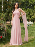 Pleated One Shoulder Long Chiffon Formal Evening Dress Women's Bridesmaid Dresses