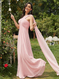 Pleated One Shoulder Long Chiffon Formal Evening Dress Women's Bridesmaid Dresses