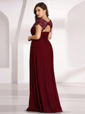 Elegante vestido largo de gasa con mangas cortas y encaje para dama de honor, vestidos formales de noche